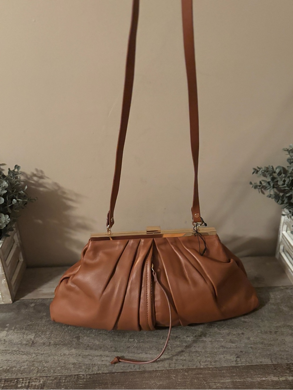 ZARA  SOFT LEATHER FRAME CROSSBODY CLUTCH